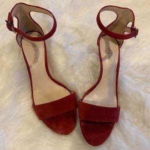 Ladies Nine West red suede heels size 5